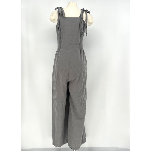Sweet Salt Womens Small Smocked Tie Strap Wide Leg Jumpsuit Gray Clean Girl - Picture 6 of 14